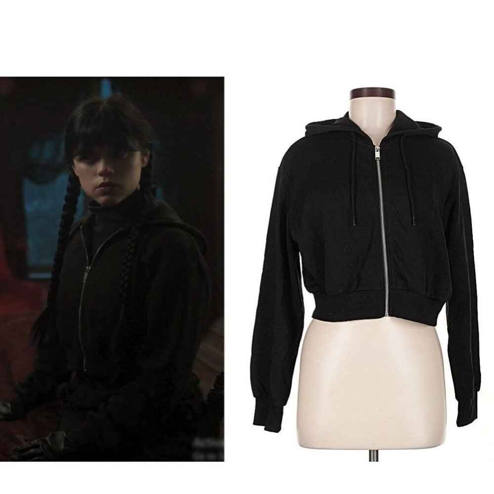 DIVIDED ASO WEDNESDAY ADAMS JENNA ORTEGA Cropped Hoodie RARE EUC